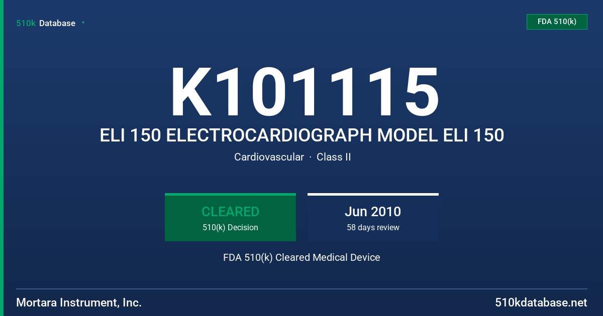 K101115 ELI 150 ELECTROCARDIOGRAPH MODEL ELI 150 FDA 510(k) Cleared Medical Device