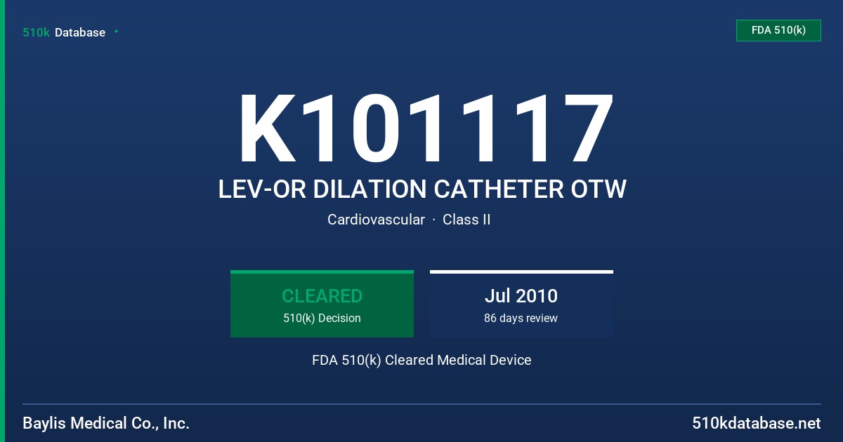 K101117 LEV-OR DILATION CATHETER OTW FDA 510(k) Cleared Medical Device