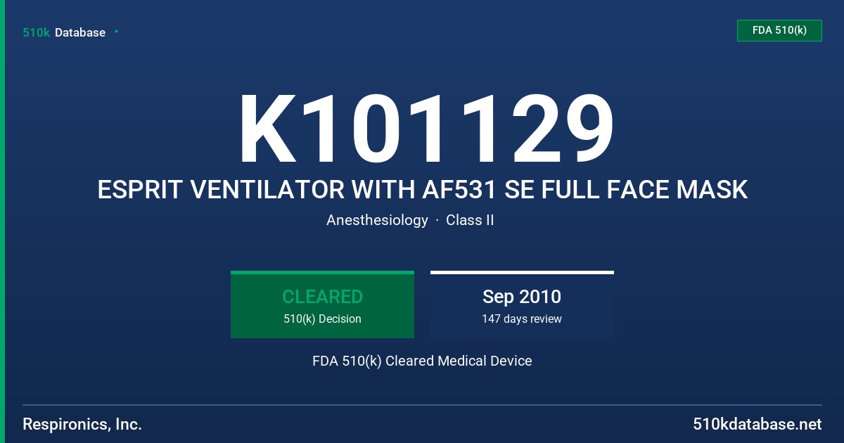 K101129 ESPRIT VENTILATOR WITH AF531 SE FULL FACE MASK FDA 510(k) Cleared Medical Device