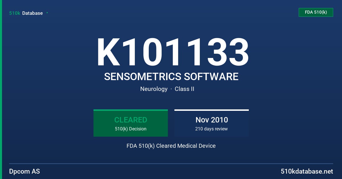 K101133 SENSOMETRICS SOFTWARE FDA 510(k) Cleared Medical Device