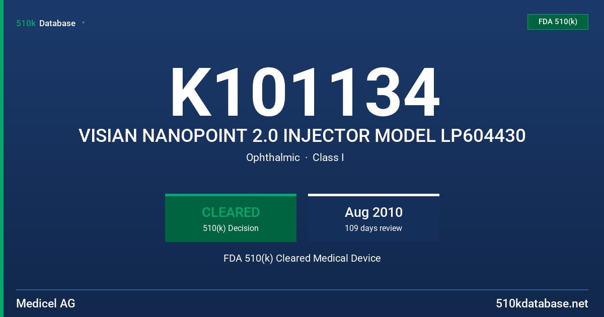 K101134 VISIAN NANOPOINT 2.0 INJECTOR MODEL LP604430 FDA 510(k) Cleared Medical Device