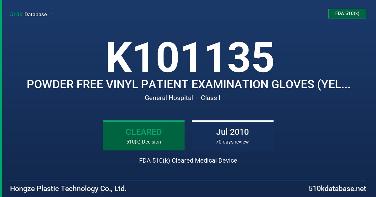 K101135 POWDER FREE VINYL PATIENT EXAMINATION GLOVES (YELLOW, WHITE,BLUE, PINK) FDA 510(k) Cleared Medical Device