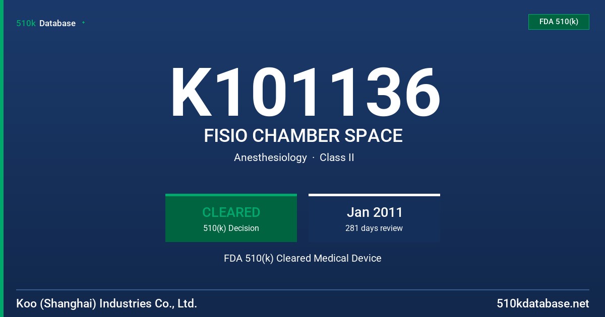 K101136 FISIO CHAMBER SPACE FDA 510(k) Cleared Medical Device