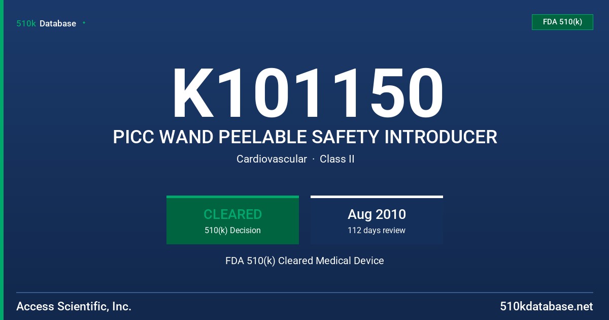 K101150 PICC WAND PEELABLE SAFETY INTRODUCER FDA 510(k) Cleared Medical Device