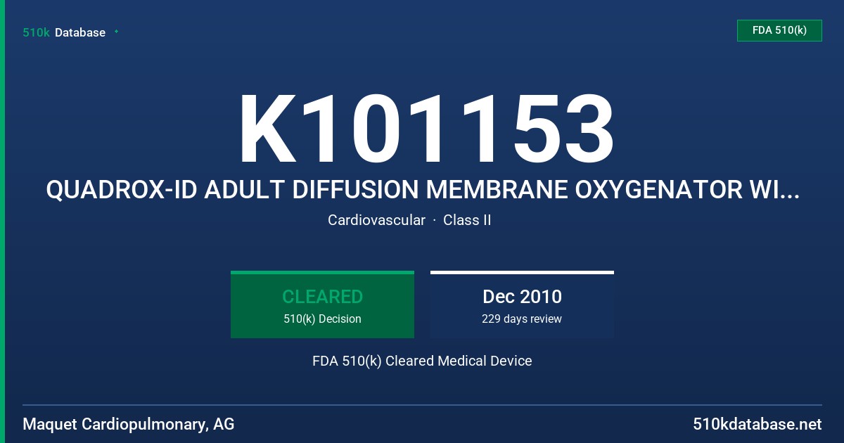 K101153 QUADROX-ID ADULT DIFFUSION MEMBRANE OXYGENATOR WITH SOFTLINE COATING, MODEL: BE-HMOD 70000-USA, BEQ-HMOD 70000-USA, HMOD FDA 510(k) Cleared Medical Device