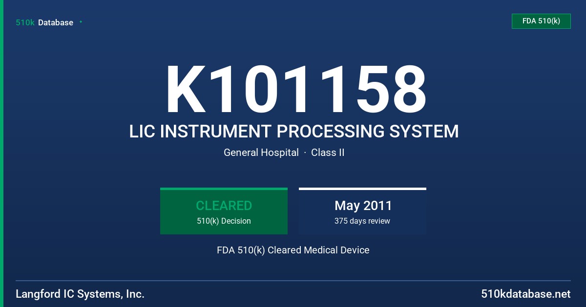 K101158 LIC INSTRUMENT PROCESSING SYSTEM FDA 510(k) Cleared Medical Device