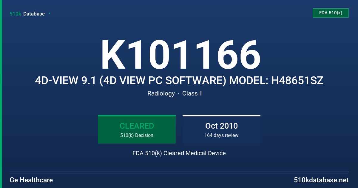 K101166 4D-VIEW 9.1 (4D VIEW PC SOFTWARE) MODEL: H48651SZ FDA 510(k) Cleared Medical Device