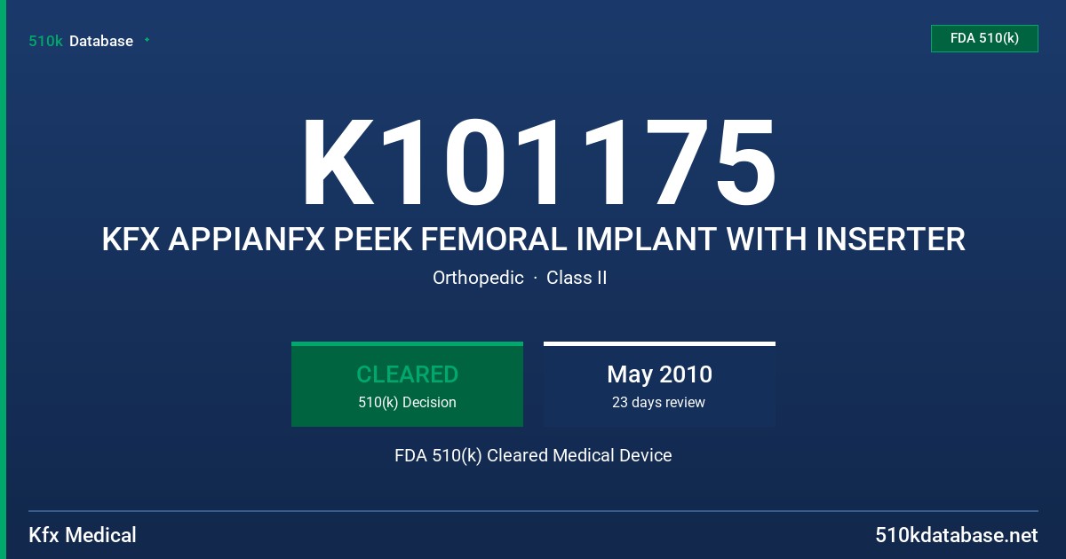 K101175 KFX APPIANFX PEEK FEMORAL IMPLANT WITH INSERTER FDA 510(k) Cleared Medical Device