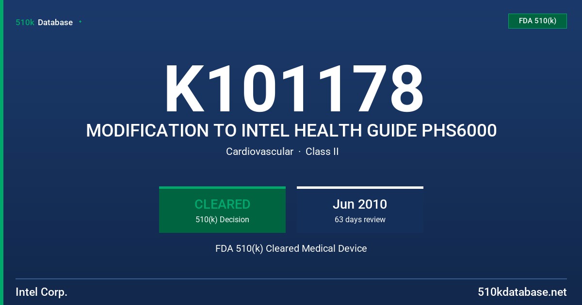 K101178 MODIFICATION TO INTEL HEALTH GUIDE PHS6000 FDA 510(k) Cleared Medical Device
