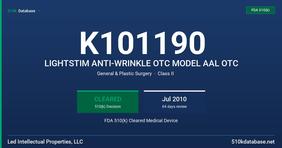 K101190 LIGHTSTIM ANTI-WRINKLE OTC MODEL AAL OTC FDA 510(k) Cleared Medical Device