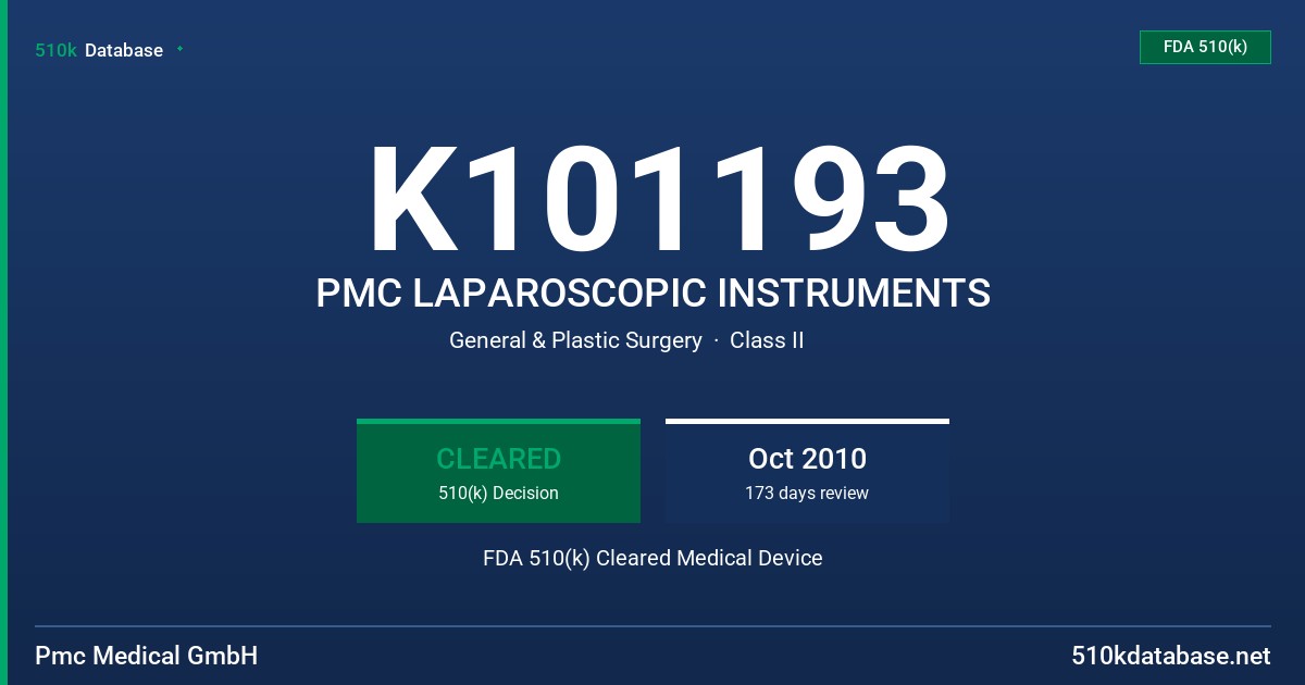 K101193 PMC LAPAROSCOPIC INSTRUMENTS FDA 510(k) Cleared Medical Device