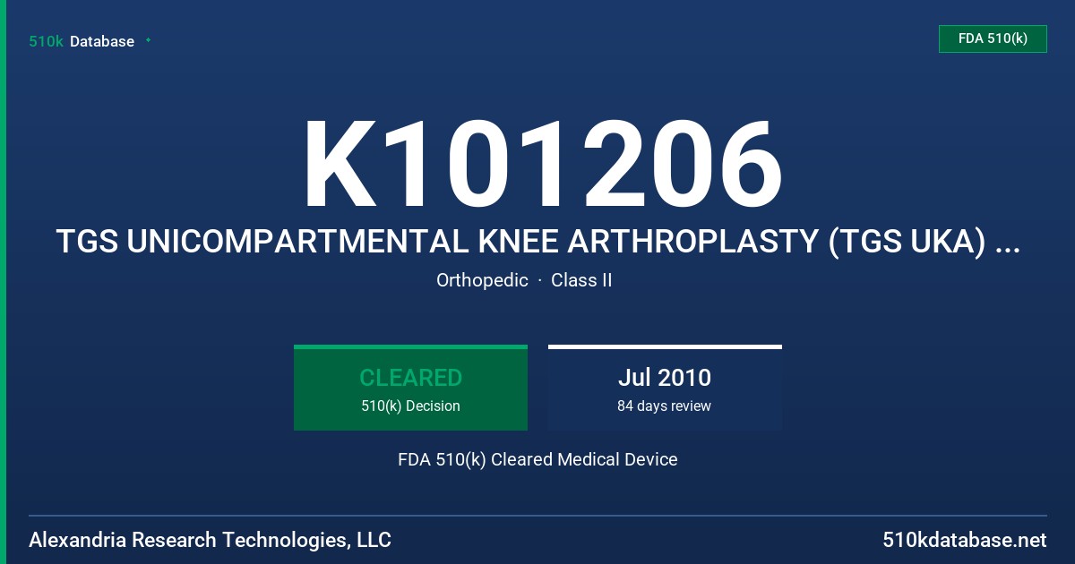 K101206 TGS UNICOMPARTMENTAL KNEE ARTHROPLASTY (TGS UKA) MODULAR TIBIA SYSTEM FDA 510(k) Cleared Medical Device