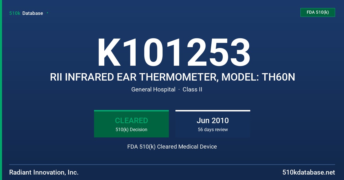K101253 RII INFRARED EAR THERMOMETER, MODEL: TH60N FDA 510(k) Cleared Medical Device