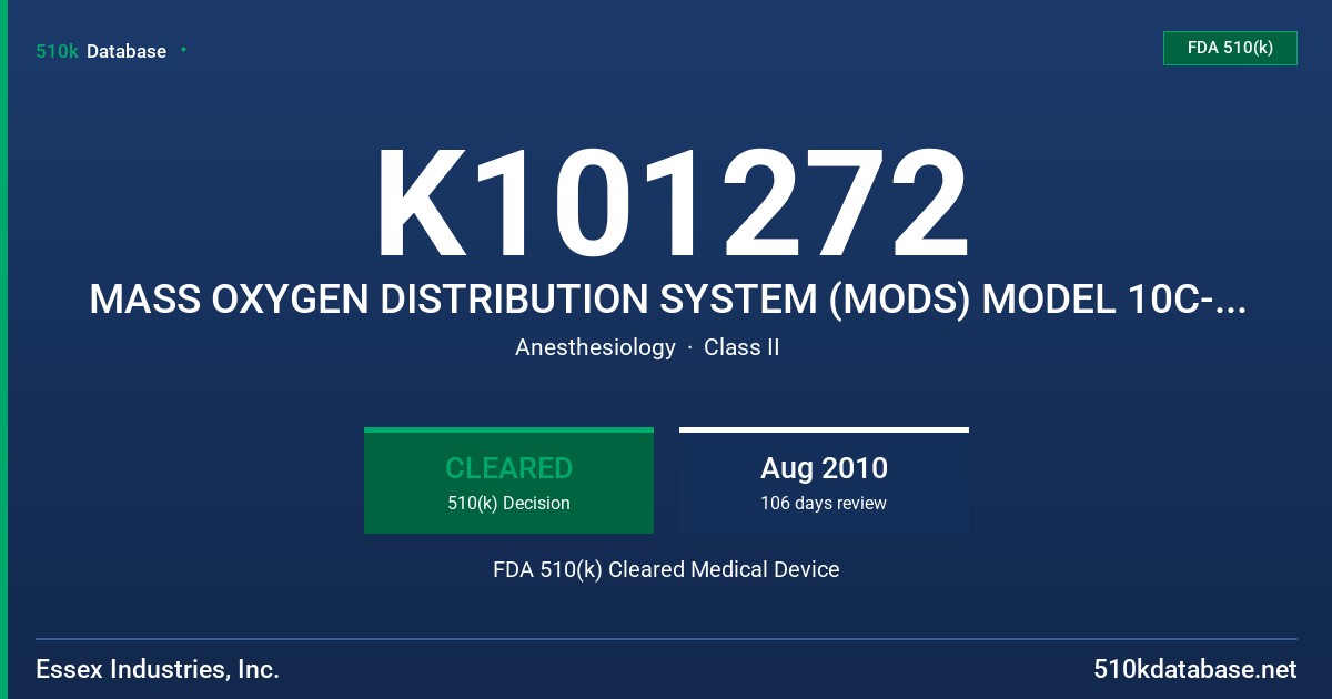 K101272 MASS OXYGEN DISTRIBUTION SYSTEM (MODS) MODEL 10C-0061-3 FDA 510(k) Cleared Medical Device