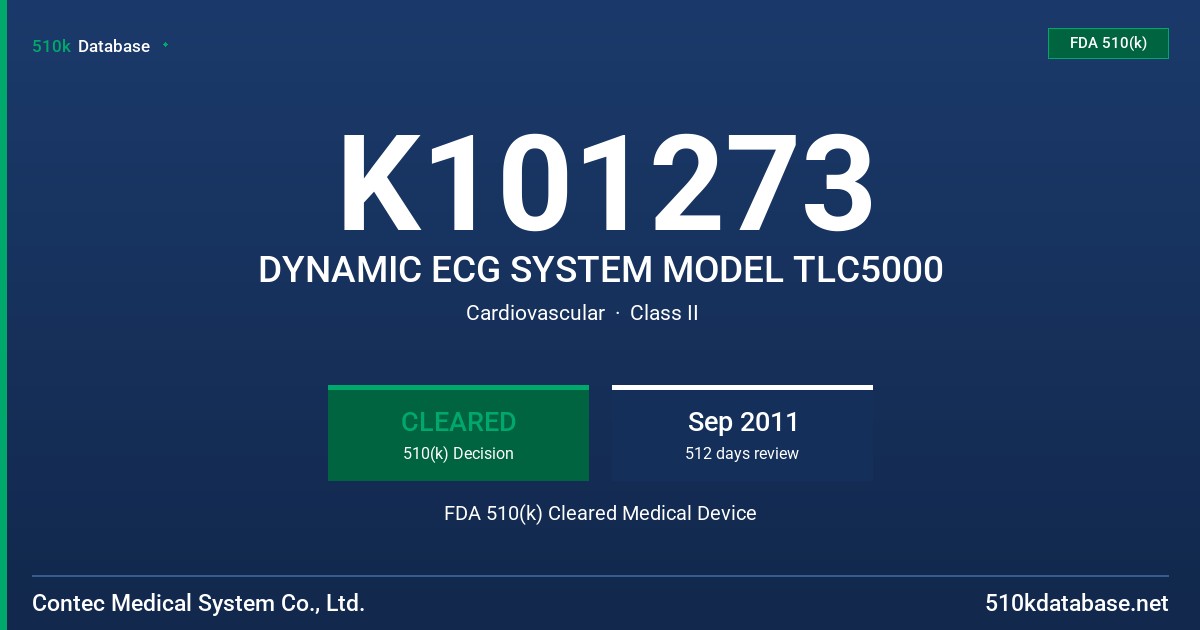 K101273 DYNAMIC ECG SYSTEM MODEL TLC5000 FDA 510(k) Cleared Medical Device