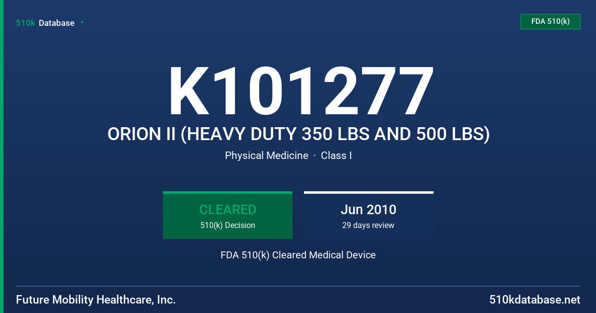K101277 ORION II (HEAVY DUTY 350 LBS AND 500 LBS) FDA 510(k) Cleared Medical Device