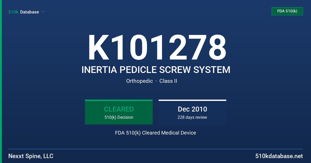 K101278 INERTIA PEDICLE SCREW SYSTEM FDA 510(k) Cleared Medical Device