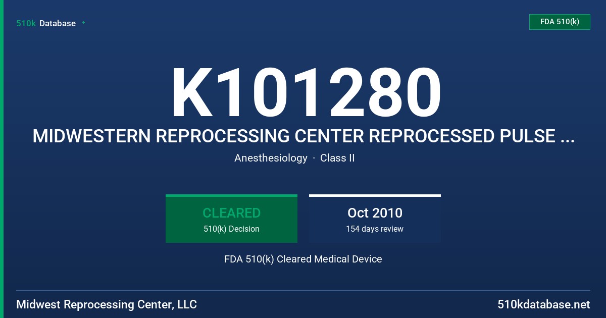 K101280 MIDWESTERN REPROCESSING CENTER REPROCESSED PULSE OXIMETER PROBE FDA 510(k) Cleared Medical Device