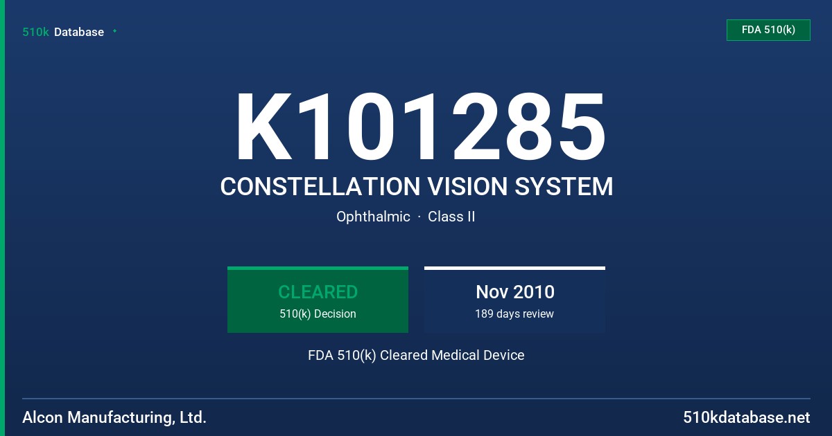 K101285 CONSTELLATION VISION SYSTEM FDA 510(k) Cleared Medical Device