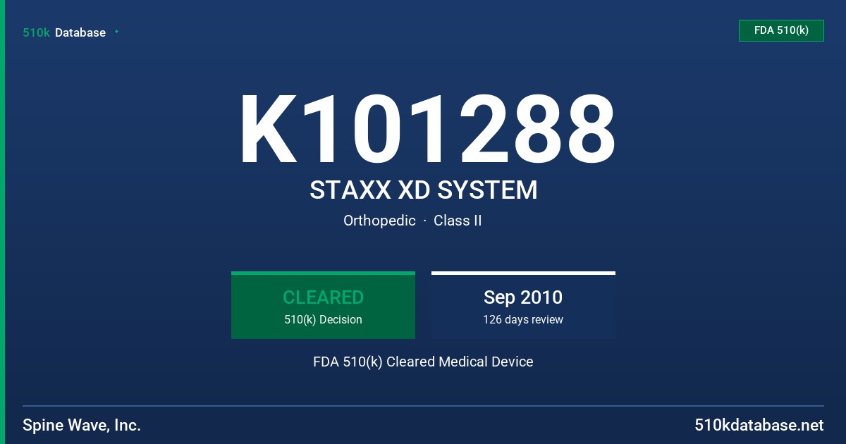 K101288 STAXX XD SYSTEM FDA 510(k) Cleared Medical Device