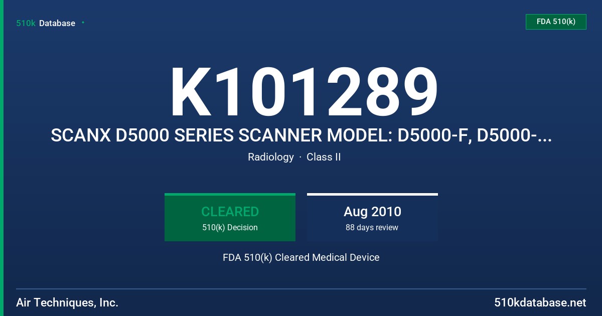 K101289 SCANX D5000 SERIES SCANNER MODEL: D5000-F, D5000-FB, D5000-FVB, D5000-Q, D5000-QB FDA 510(k) Cleared Medical Device