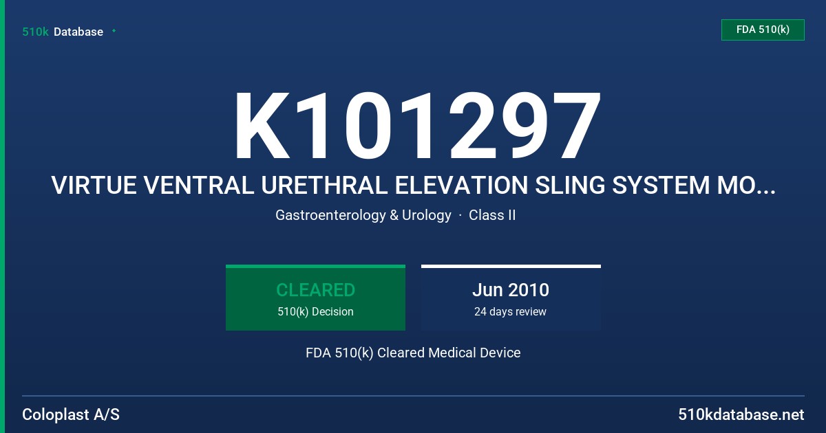 K101297 VIRTUE VENTRAL URETHRAL ELEVATION SLING SYSTEM MODEL 50020 FDA 510(k) Cleared Medical Device