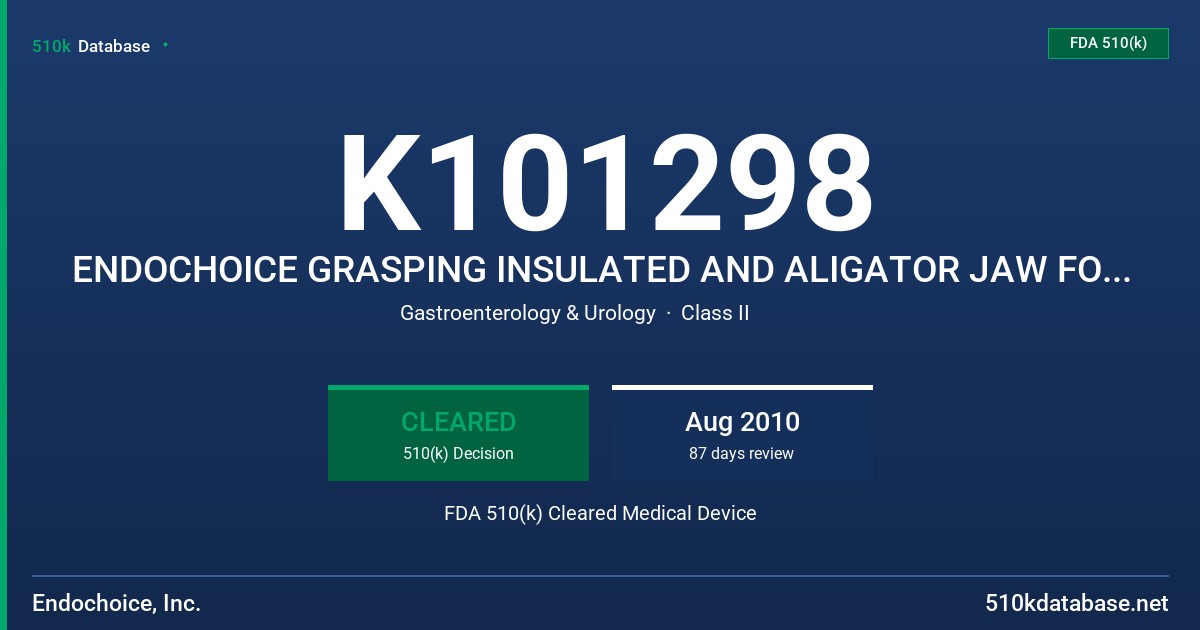 K101298 ENDOCHOICE GRASPING INSULATED AND ALIGATOR JAW FORCEPS MODEL AMHGFA, ENDOCHOICE GRASPING INSULATED AND RAT TOOTH FORCEPS FDA 510(k) Cleared Medical Device