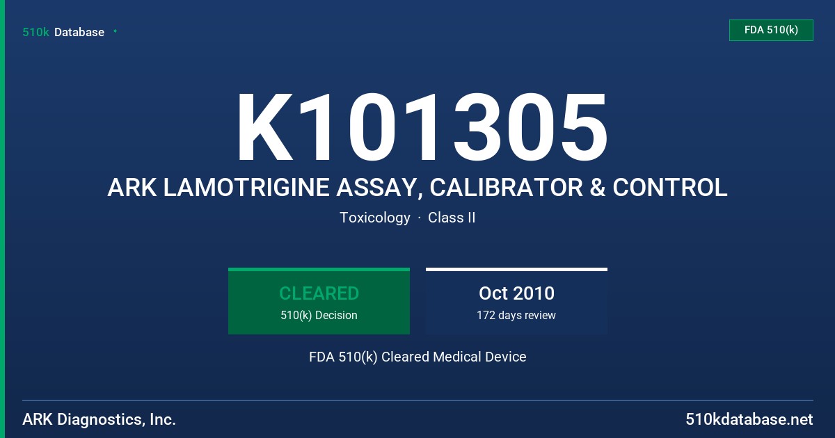 K101305 ARK LAMOTRIGINE ASSAY, CALIBRATOR & CONTROL FDA 510(k) Cleared Medical Device