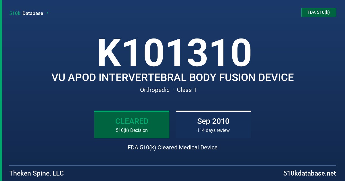 K101310 VU APOD INTERVERTEBRAL BODY FUSION DEVICE FDA 510(k) Cleared Medical Device