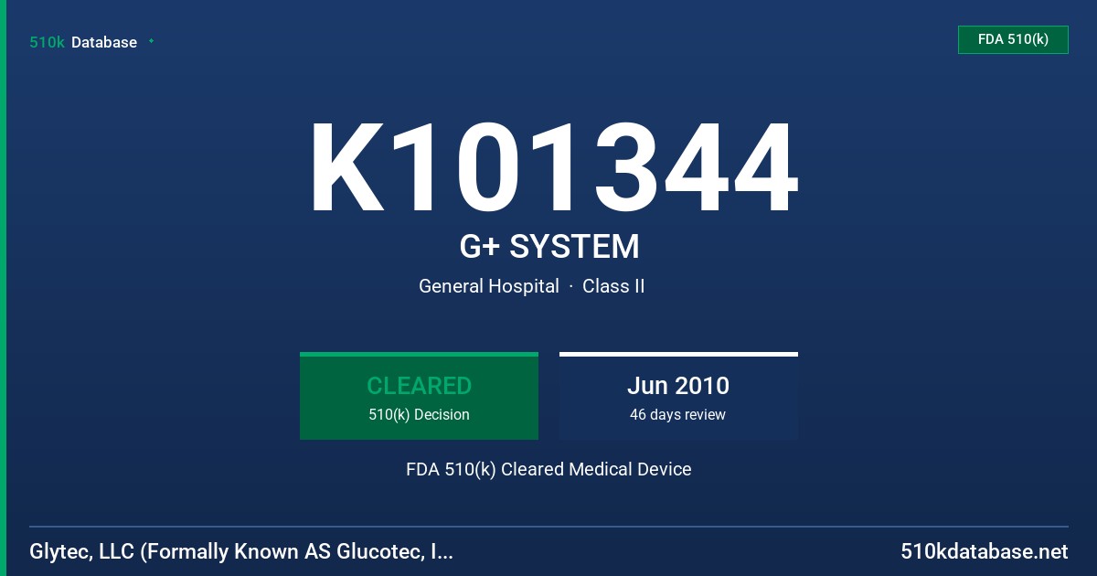 K101344 G+ SYSTEM FDA 510(k) Cleared Medical Device