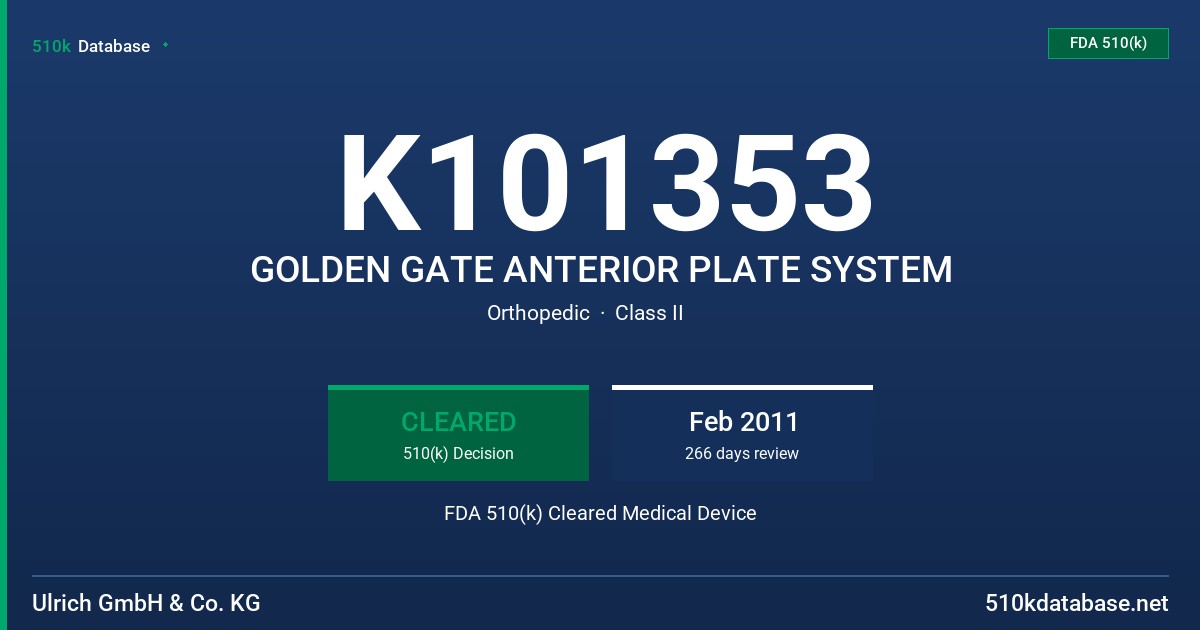 K101353 GOLDEN GATE ANTERIOR PLATE SYSTEM FDA 510(k) Cleared Medical Device