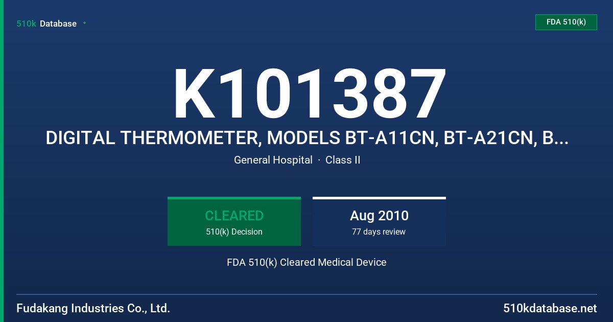K101387 DIGITAL THERMOMETER, MODELS BT-A11CN, BT-A21CN, BT-A41CN FDA 510(k) Cleared Medical Device