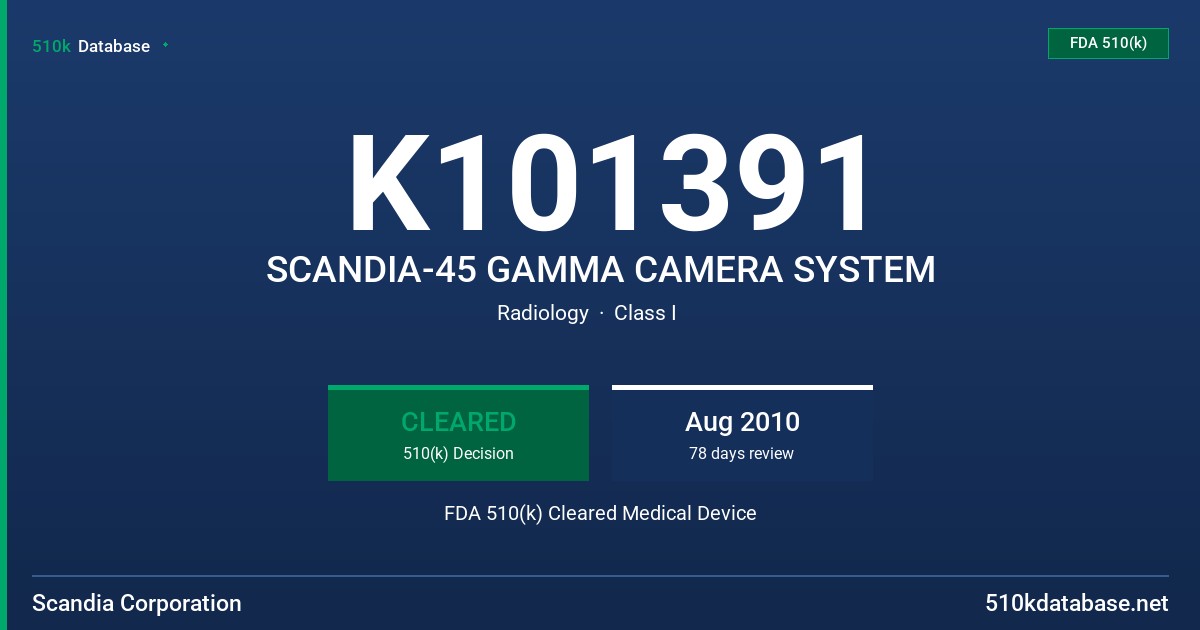 K101391 SCANDIA-45 GAMMA CAMERA SYSTEM FDA 510(k) Cleared Medical Device