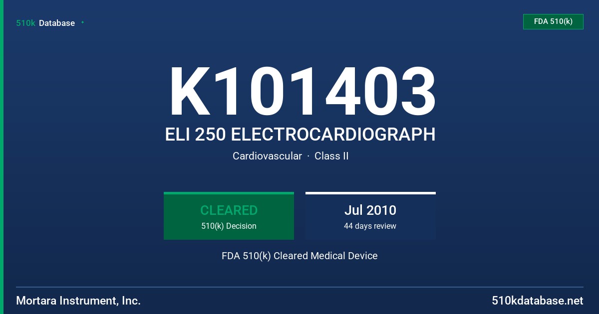 K101403 ELI 250 ELECTROCARDIOGRAPH FDA 510(k) Cleared Medical Device
