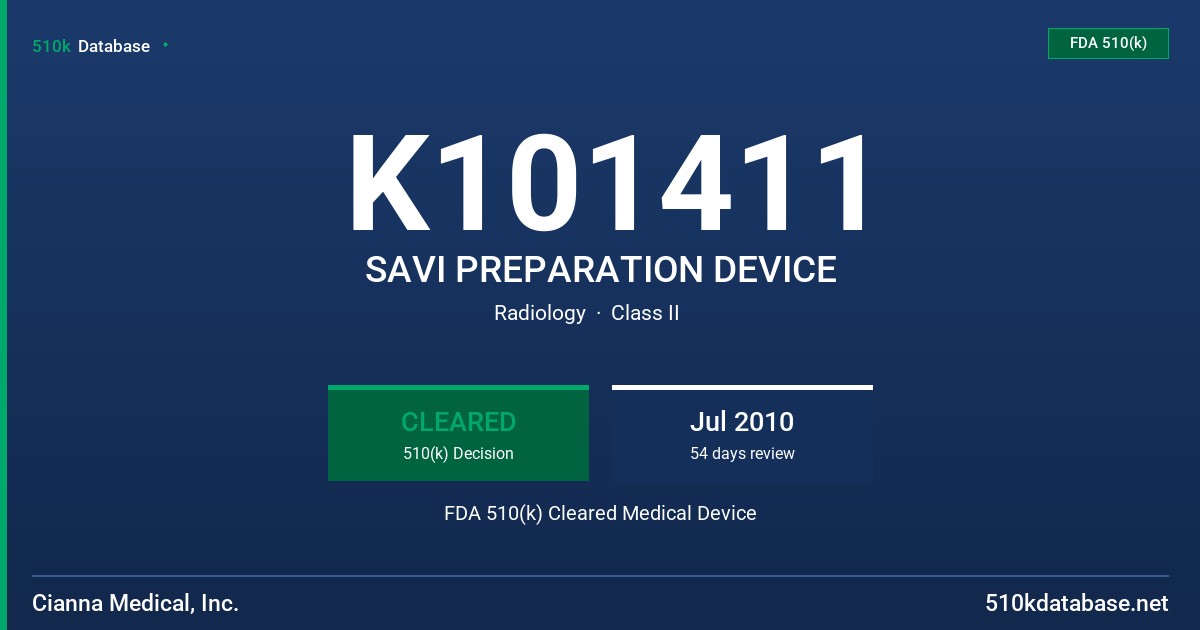 K101411 SAVI PREPARATION DEVICE FDA 510(k) Cleared Medical Device