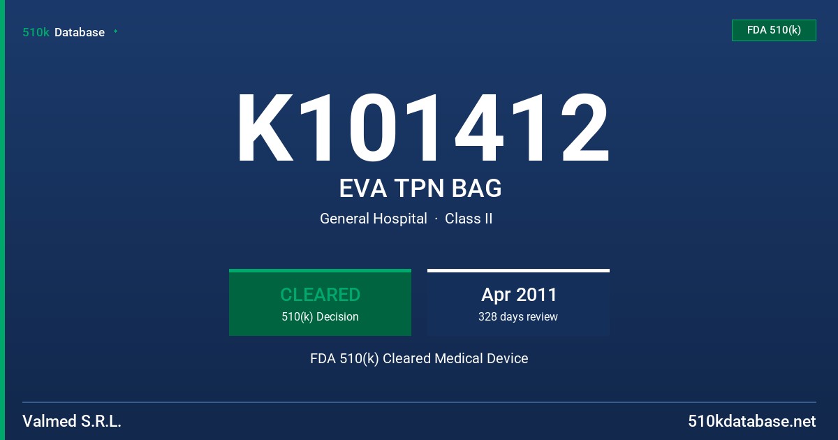 K101412 EVA TPN BAG FDA 510(k) Cleared Medical Device