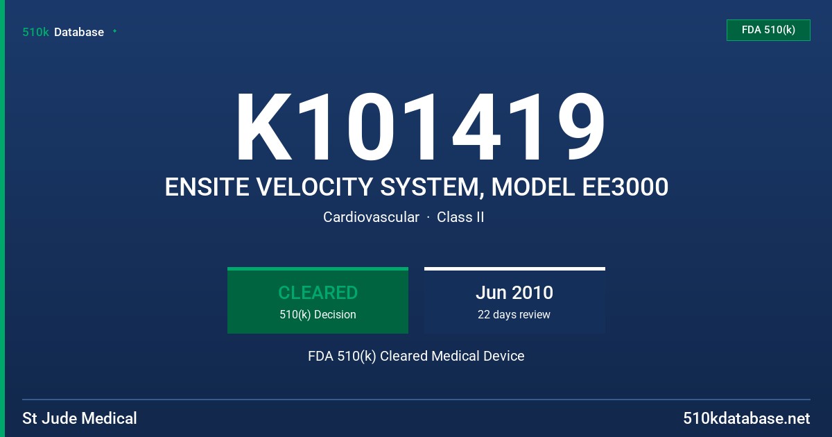 K101419 ENSITE VELOCITY SYSTEM, MODEL EE3000 FDA 510(k) Cleared Medical Device