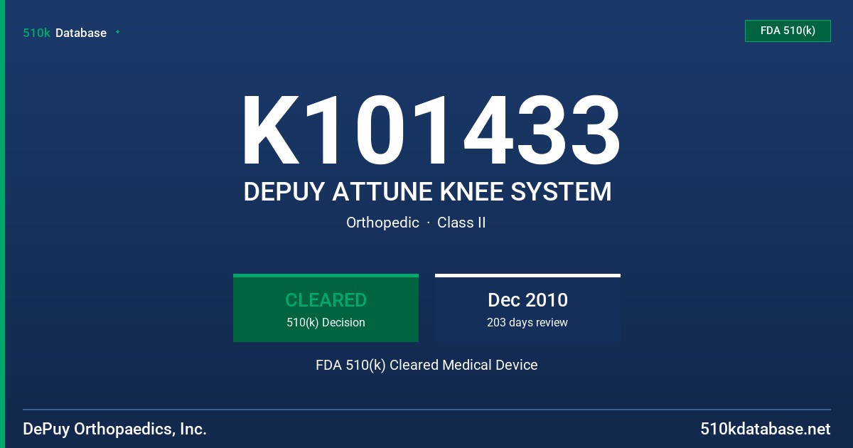 K101433 DEPUY ATTUNE KNEE SYSTEM FDA 510(k) Cleared Medical Device