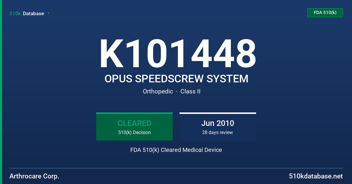 K101448 OPUS SPEEDSCREW SYSTEM FDA 510(k) Cleared Medical Device