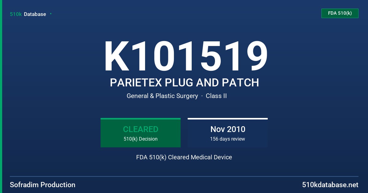 K101519 PARIETEX PLUG AND PATCH FDA 510(k) Cleared Medical Device