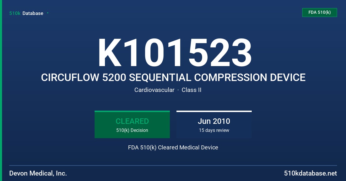 K101523 CIRCUFLOW 5200 SEQUENTIAL COMPRESSION DEVICE FDA 510(k) Cleared Medical Device