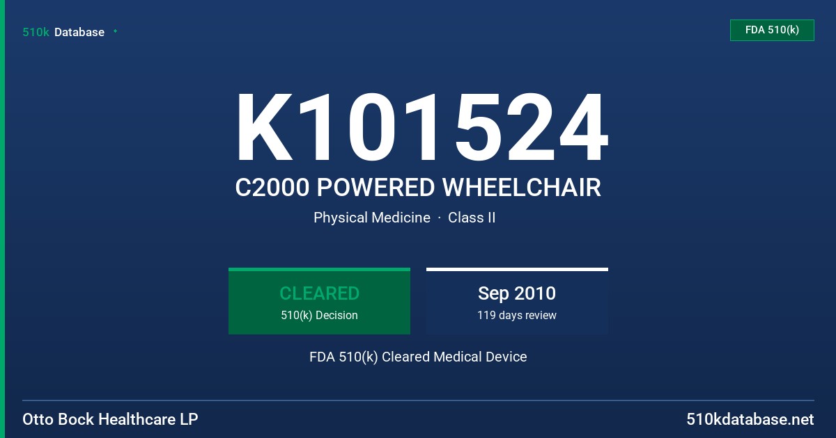 K101524 C2000 POWERED WHEELCHAIR FDA 510(k) Cleared Medical Device