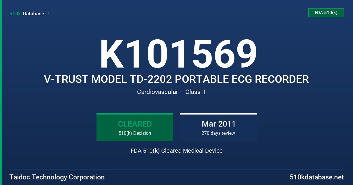 K101569 V-TRUST MODEL TD-2202 PORTABLE ECG RECORDER FDA 510(k) Cleared Medical Device