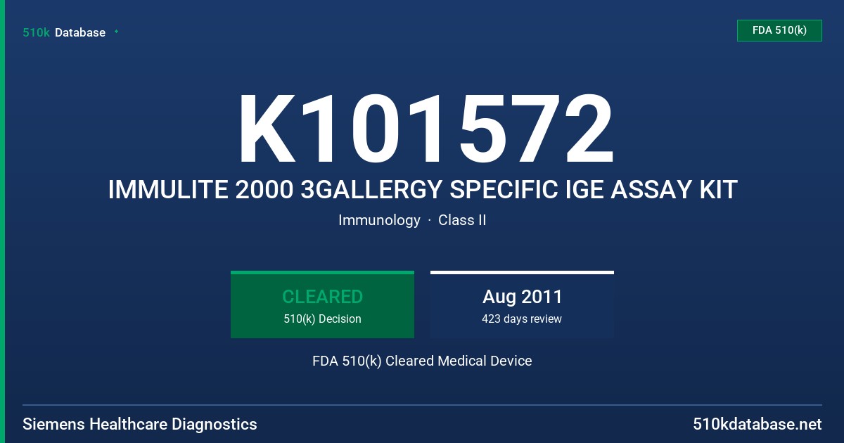 K101572 IMMULITE 2000 3GALLERGY SPECIFIC IGE ASSAY KIT FDA 510(k) Cleared Medical Device