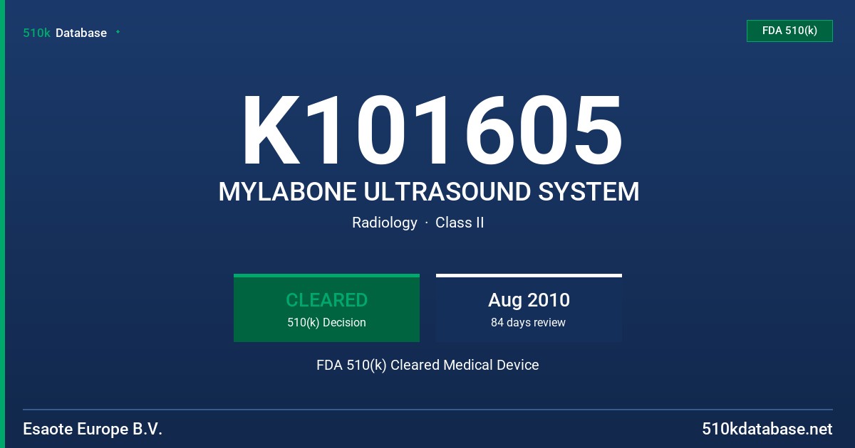 K101605 MYLABONE ULTRASOUND SYSTEM FDA 510(k) Cleared Medical Device