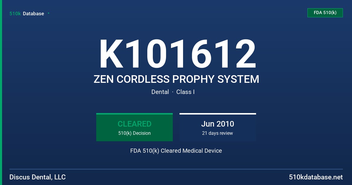 K101612 ZEN CORDLESS PROPHY SYSTEM FDA 510(k) Cleared Medical Device