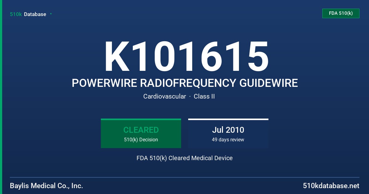 K101615 POWERWIRE RADIOFREQUENCY GUIDEWIRE FDA 510(k) Cleared Medical Device