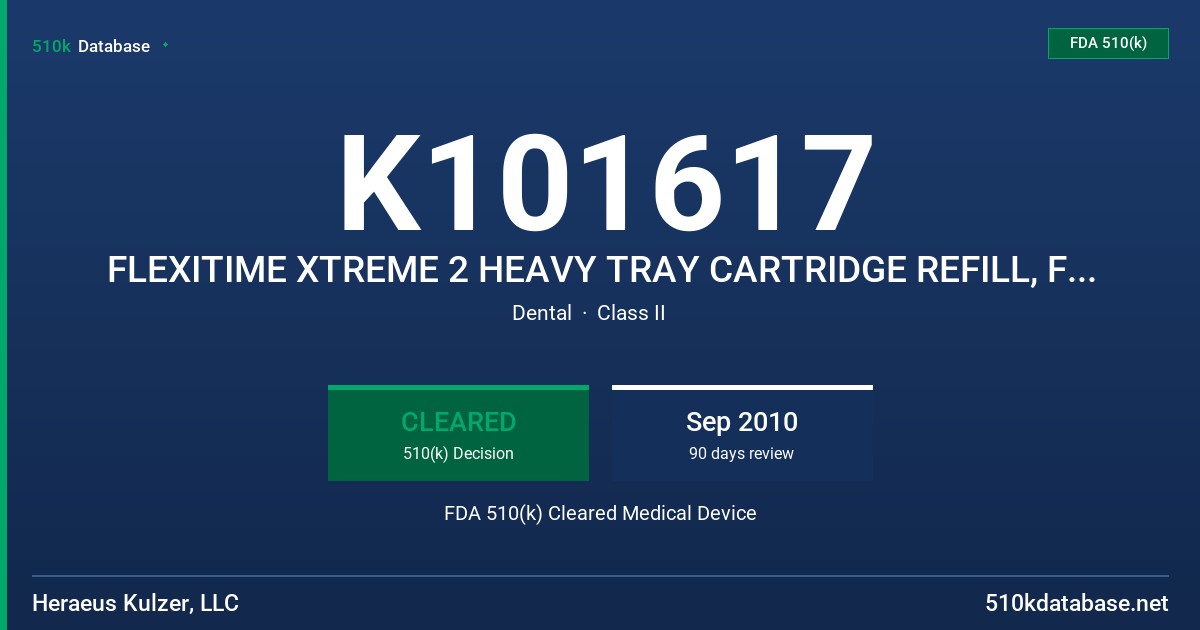 K101617 FLEXITIME XTREME 2 HEAVY TRAY CARTRIDGE REFILL, FEXITIME XTREME 2 LIGHT TRAY CARTRIDGE REFILL FDA 510(k) Cleared Medical Device