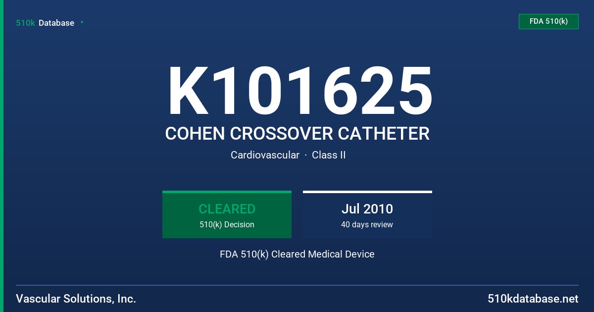 K101625 COHEN CROSSOVER CATHETER FDA 510(k) Cleared Medical Device