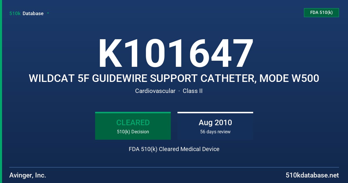 K101647 WILDCAT 5F GUIDEWIRE SUPPORT CATHETER, MODE W500 FDA 510(k) Cleared Medical Device